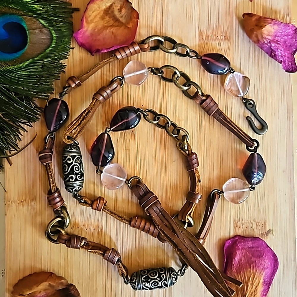 Boho leather beaded belt festival wear